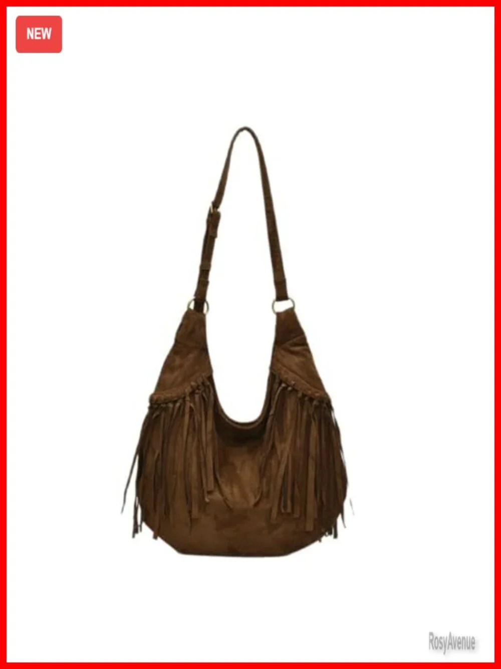 Vintage Suede Fringe Hobo Bag Crossbody Shoulder Purse Tote